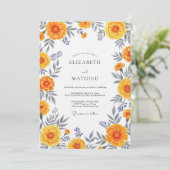 Orange Floral Whimsy Wedding Einladung (Stehend Vorderseite)