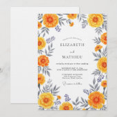 Orange Floral Whimsy Wedding Einladung (Vorne/Hinten)