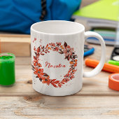 Orange Floral Wreath Individuelle Name Jumbo-Tasse