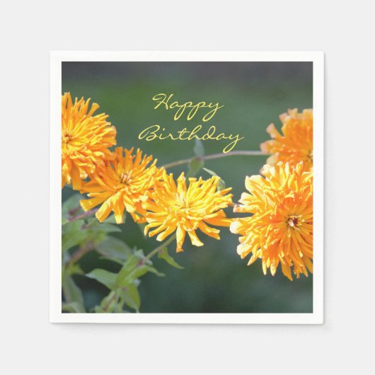 Orange Floral Zennia "Happy Birthday" Serviette (Vorderseite)