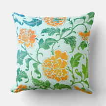 Orange Florals and Greenery on Light Blue