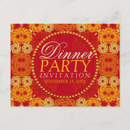 Orange Florettes Dinner Party Einladung Postkarte (Vorderseite)