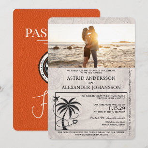 Orange Florida Reisepass Hochzeits-Einladung Einladung