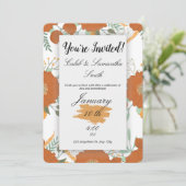 Orange Flower Wedding Invitation Einladung (Stehend Vorderseite)