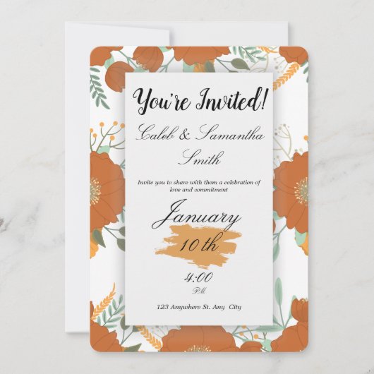 Orange Flower Wedding Invitation Einladung (Vorderseite)