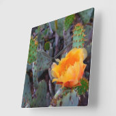 Orange Flowered Prickly Pear Opuntia Cactus Quadratische Wanduhr (Winkel)