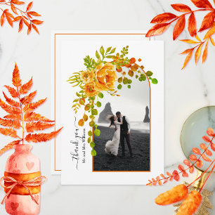 Orange flowers, arch with photo fall wedding  dankeskarte