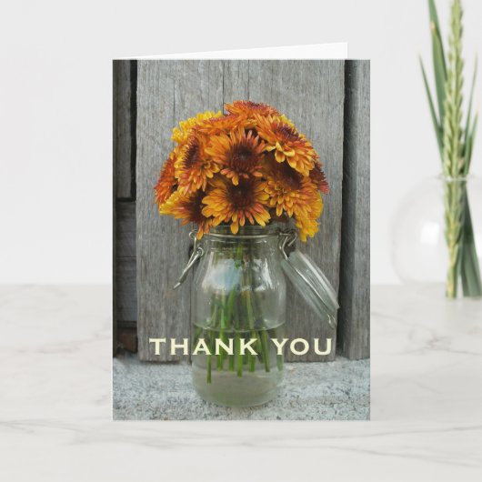 Orange Flowers & Barn Wood Thank You Card Dankeskarte (Vorderseite)