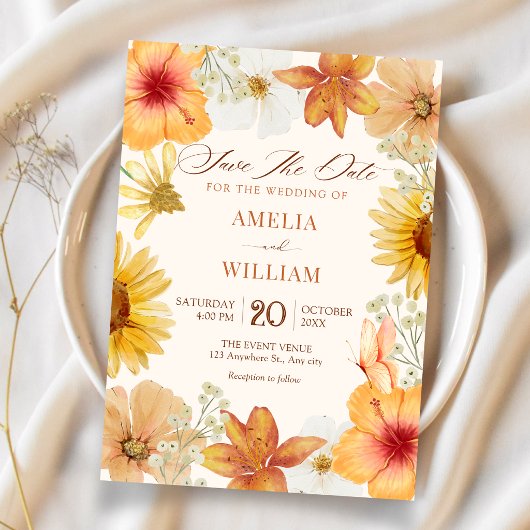 Orange flowers save the date