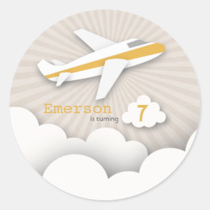 Orange Flugzeug-Geburtstags-Party-Aufkleber Runder Aufkleber