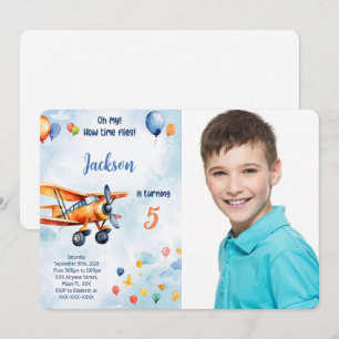 Orange Flugzeug Kindergeburtstagsfoto Einladung