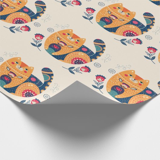 Orange Folk Cats Geschenkpapier (Ecke)