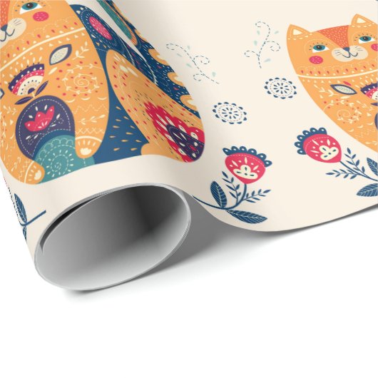 Orange Folk Cats Geschenkpapier (Rolleneckpunkt)