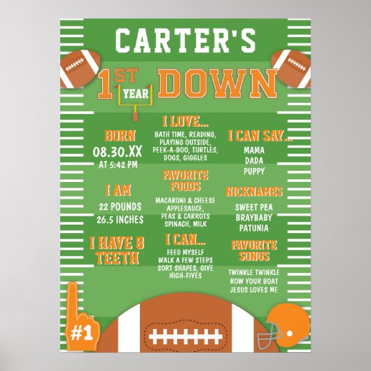 Orange Football 1. Geburtstagsschaum Poster (Vorne)