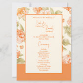 Orange Foral Wedding Program Einladung (Vorderseite)