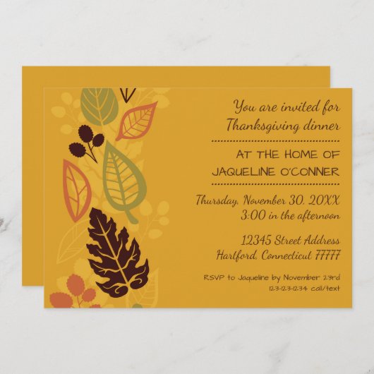 Orange formelle Blätter - Erntedank Abendessen ein Einladung (Vorne/Hinten)