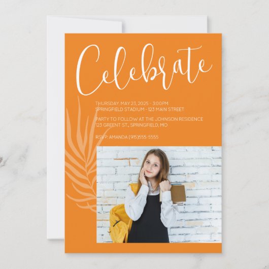 Orange Foto Abschluss Einladung (Vorderseite)