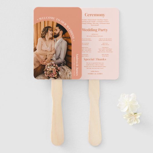 Orange Foto Boho Disco Wedding Programm Fächer (Vorne und Hinten)