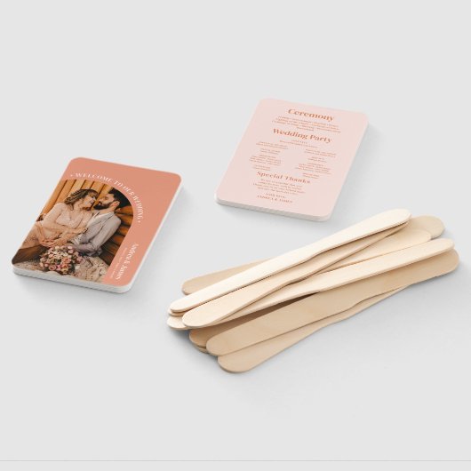 Orange Foto Boho Disco Wedding Programm Fächer (Non-assembled)