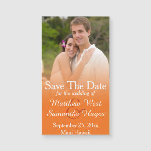 Orange Foto, das Save the Date Wedding ist Magnetkarte