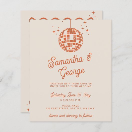 Orange Foto Disco Einladung zur Hochzeit (Vorne/Hinten)