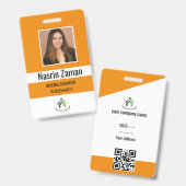 Orange | Foto Mitarbeiter-Logo oder QR CODE-Sicher Ausweis (Vorder- & Rückseite)