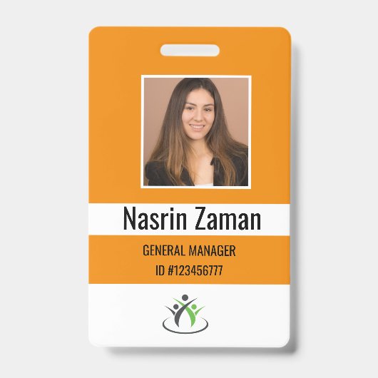 Orange | Foto Mitarbeiter-Logo oder QR CODE-Sicher Ausweis (Vorderseite)