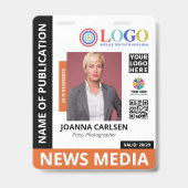 Orange Foto- und 3-Logo-QR-Code-Press-ID Ausweis (Vorderseite)