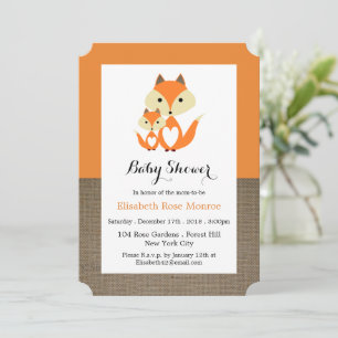 Orange Fox Burlap Baby Dusche Einladung