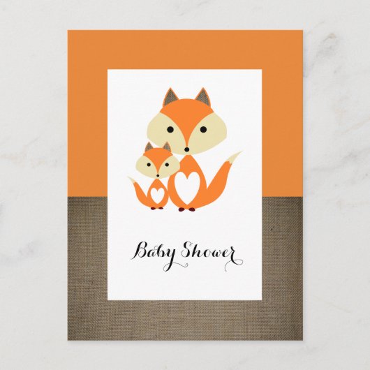 Orange Fox Burlap Baby Dusche Einladung (Vorderseite)