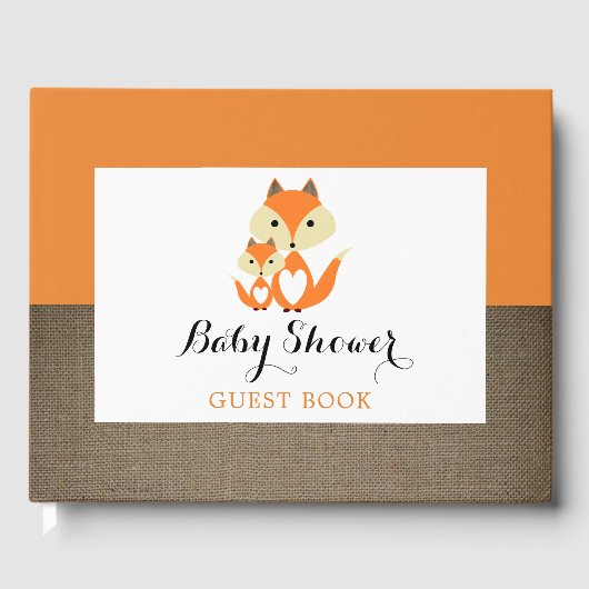 Orange Fox Burlap Baby Dusche Gästebuch (Vorderseite)