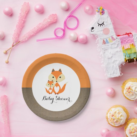 Orange Fox Burlap Baby Dusche Pappteller (Party)