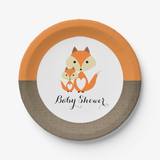 Orange Fox Burlap Baby Dusche Pappteller (Vorderseite)
