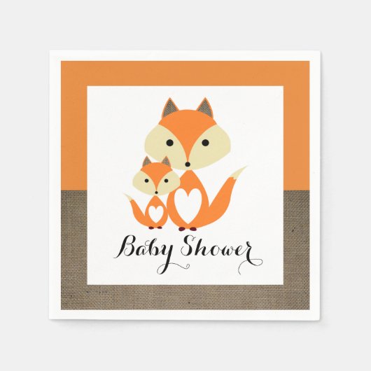 Orange Fox Burlap Baby Dusche Serviette (Vorderseite)