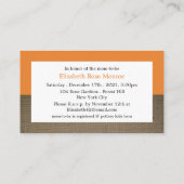 Orange Fox Burlap Baby Shower Ticket Einladung (Rückseite)