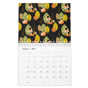 Orange Fox Herbst Bäume Wald Schwarze Nacht Hipste Kalender