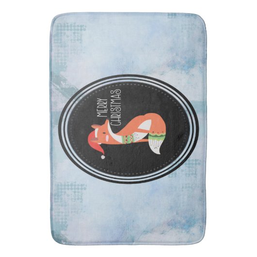 Orange Fox in Roter Weihnachtsmannmütze Frohe Weih Badematte (Vorderseite Vertikal)