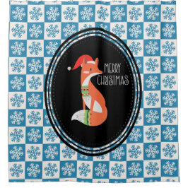 Orange Fox in Roter Weihnachtsmannmütze Frohe Weih Duschvorhang