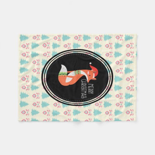 Orange Fox in Roter Weihnachtsmannmütze Frohe Weih Fleecedecke (Vorderseite (Horizontal))