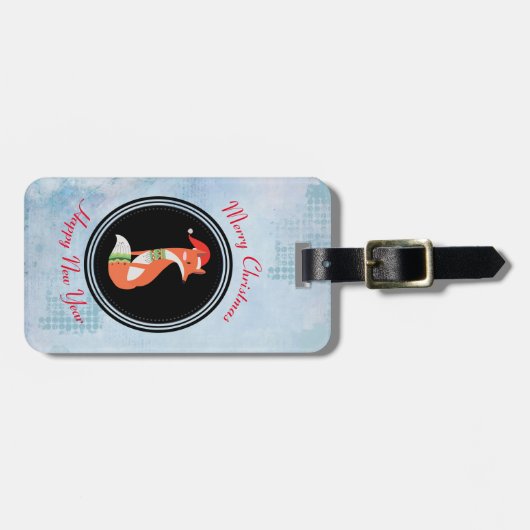 Orange Fox in Roter Weihnachtsmannmütze Frohe Weih Gepäckanhänger (Vorderseite horizontal)