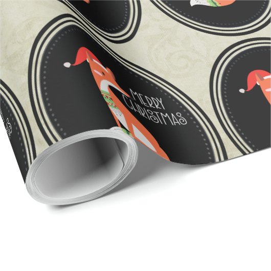 Orange Fox in Roter Weihnachtsmannmütze Frohe Weih Geschenkpapier (Rolleneckpunkt)