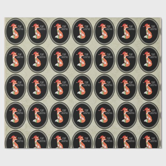 Orange Fox in Roter Weihnachtsmannmütze Frohe Weih Geschenkpapier (Flach)