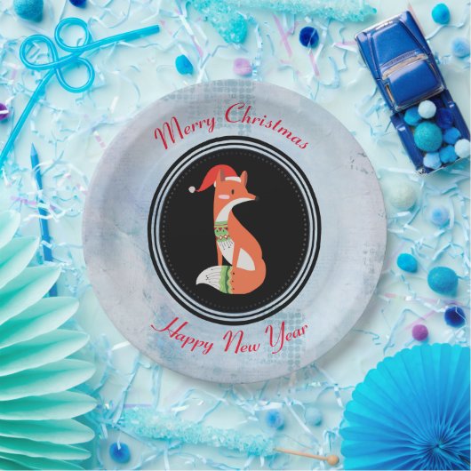 Orange Fox in Roter Weihnachtsmannmütze Frohe Weih Pappteller (Party)