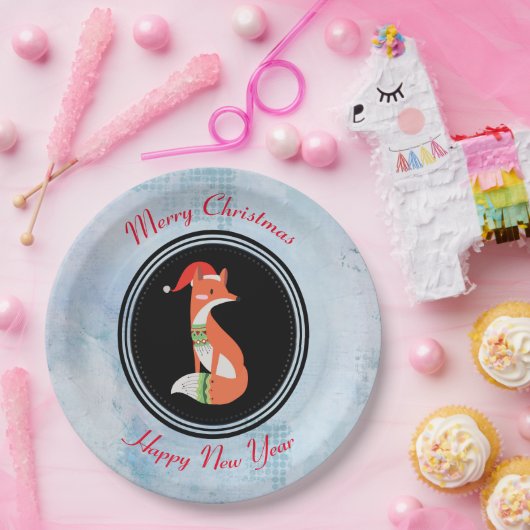 Orange Fox in Roter Weihnachtsmannmütze Frohe Weih Pappteller (Party)