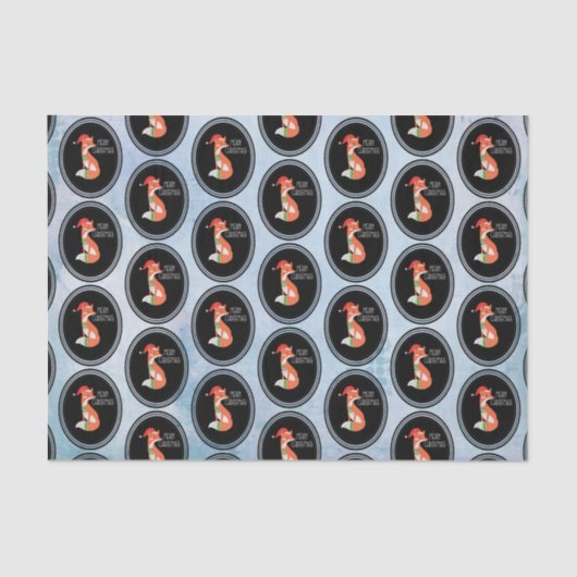 Orange Fox in Roter Weihnachtsmannmütze Frohe Weih Seidenpapier (Vorderseite)