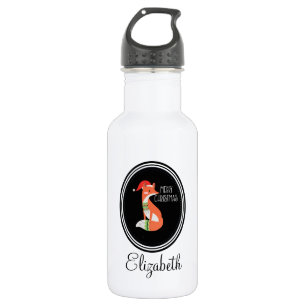 Orange Fox in Roter Weihnachtsmannmütze Frohe Weih Trinkflasche