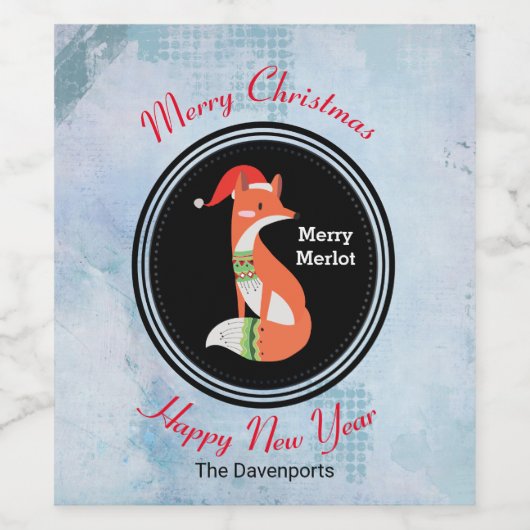 Orange Fox in Roter Weihnachtsmannmütze Frohe Weih Weinetikett (Einzelnes Label)