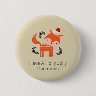 Orange Fox in Weihnachtsmannmütze Niedliche Whimsi Button