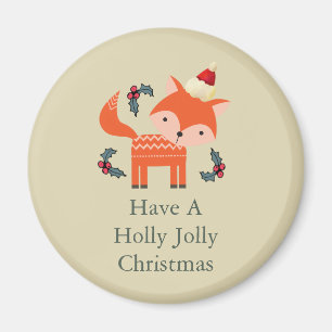 Orange Fox in Weihnachtsmannmütze Niedliche Whimsi Magnet