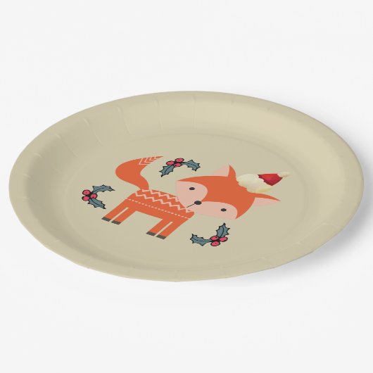 Orange Fox in Weihnachtsmannmütze Niedliche Whimsi Pappteller (Schrägansicht)
